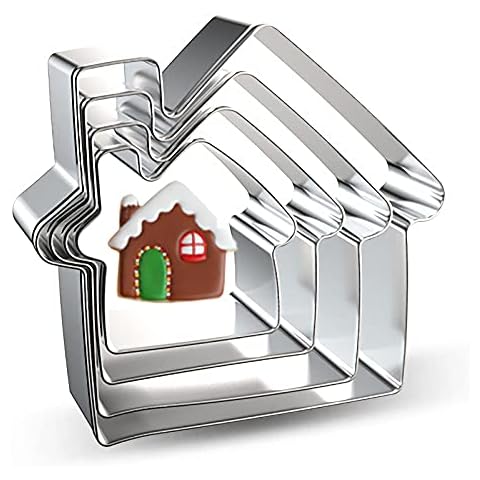 House Cookie Cutters Shapes Set - 4 Pieces Gingerbread House Real Estate Cookie Cutter Biscuit Mold for DIY Chirstmas Day Holiday Party Decorations - Stainless Steel Azflyife Cover