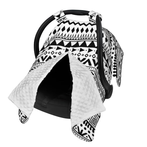 Tribal Print Black and White Aztec Pattern Boho Baby Car Seat Cover & Nursing Cover - Breathable Stretch Multi-Use Cover for Breastfeeding, Stroller Sunshade & Infant Carrier