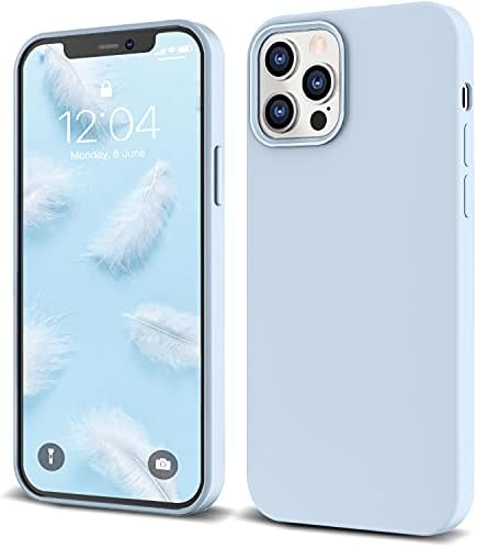 IceSword iPhone 12 Case and iPhone 12 Pro Case 6.1” (2020), Liquid Silicone Case Cover, Soft Microfiber Cloth, Matte Cute Pastel Baby Blue, Gel Rubber Drop Protective Shockproof 12/12P - Baby Blue