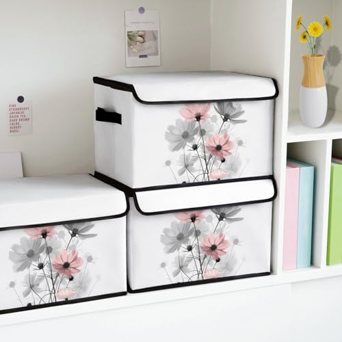 Image of Stackable Storage Bins with Lids,Closet Organizers Fabric Box for Home and Office,Blanket Clothes Organizers,Under Bed Storage Containers 3 Pack