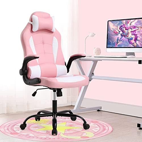 PC Gaming Chair Ergonomic Computer Chair Adjustable Office Chair Swivel Video Game Chair Racing Chair with Lumbar Support and Headrest High Back Executive Chair for Girls, Pink