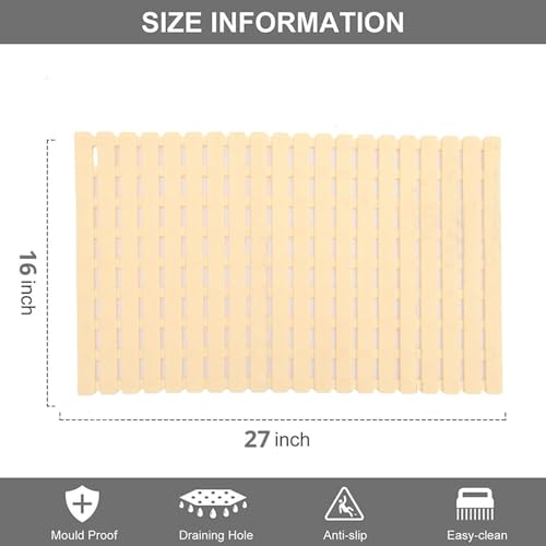 Image of HomeCloud Non-Slip Shower Mat for Bathtub, Anti-Slip Bath Mat with Suction Cups, Drainage Holes & Foot Massage Exfoliating Surface (Cream)