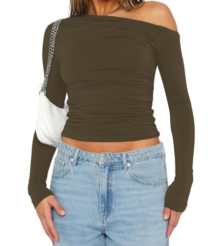 OYIGELZ Damen Langarmshirt Slim Fit Tops Langarm Oberteile Einfarbig Pullover Casual Tshirts Streetwear