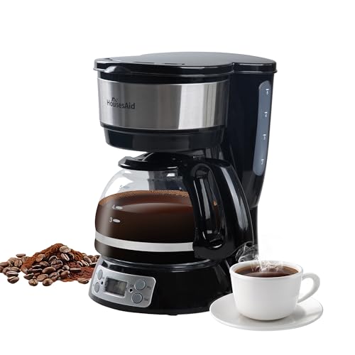 HousesAid 5-Cup Programmable Drip Coffee Maker with Digital Timer, Glass Carafe,24-Hour Auto Brew,2-Hour Auto Shut-Off, Pause & Pour, Removable Filter Basket,Compact Coffee Machine for Home & Office