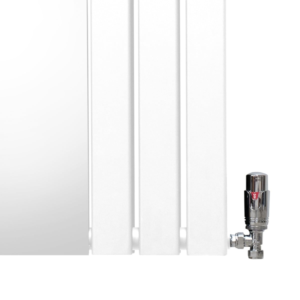 Radiatore con specchio 1800mm x 425mm e valvole TRV cromate Radiatore di design a doppia colonna verticale in acciaio al carbonio Bianco Kit di fissaggio e staffe con spazzola di pulizia