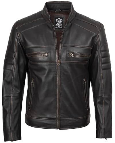 Image of fjackets Leather Jacket Men Real Lambskin - Cafe Racer Moto Style, Stand Collar Zip Up Jacket