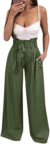 Ybenlow Womens High Waisted Palazzo Pants Wide Leg Stretch Trouser Pant Belted with Pockets