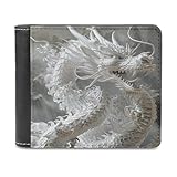 FekiLoot White Dragon Style PU Leather Wallet Bifold Wallet Front Pocket Wallets Fashion Purse Slim Billfold Credit Card Holder