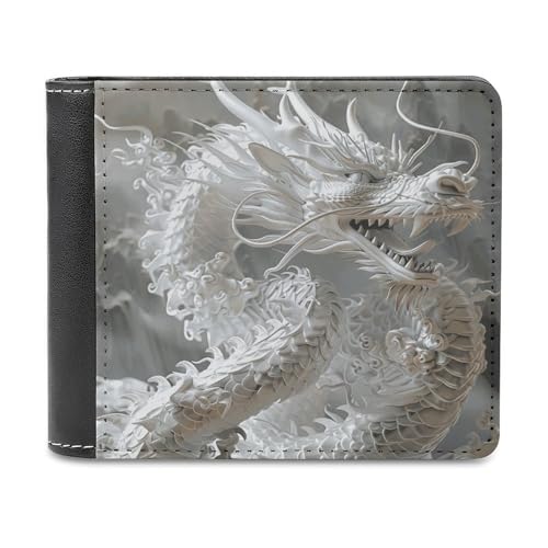 FekiLoot White Dragon Style PU Leather Wallet Bifold Wallet Front Pocket Wallets Fashion Purse Slim Billfold Credit Card Holder