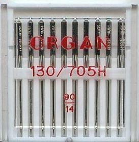 Organ Domestic Sewing Machine Needles - Universal (Regular) 130/705 H, Pack of 10, Size: 90/14 - Will fit Brother, Singer, Janome etc. Machines