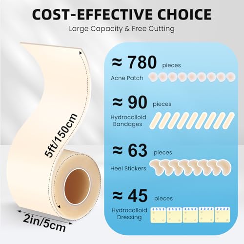 Image of Hydrocolloid Roll Bandages, 2IN x 5FT Extra Large Hydrocolloid Patch with Self-Adhesive, Ultra Absorbent, Cut-to-Size, Flexible & Waterproof for Burn, Blister, Acne Care, First Aid Kit Essential