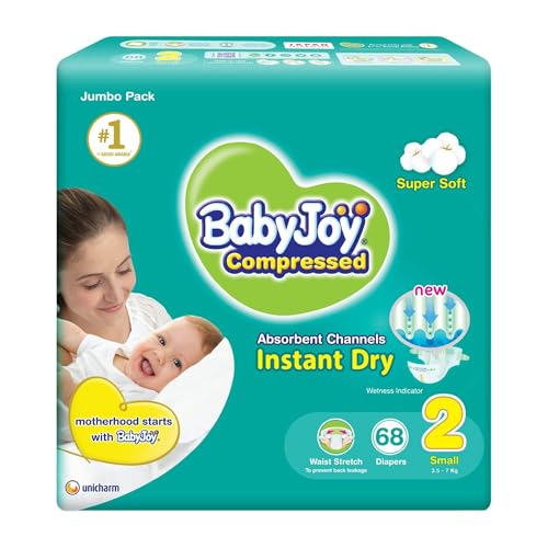 Baby Joy Compressed Diaper Size 2 Small 3.5-7 kg Jumbo Pack 68 pcs