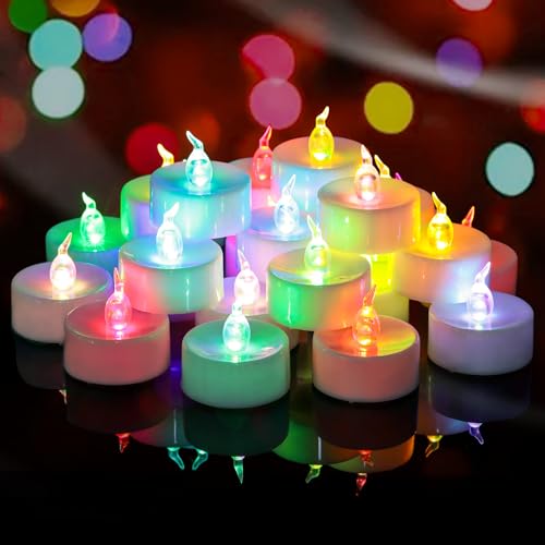 Yakpo Lot de 36 bougies chauffe-plat LED à changement de couleur à piles, sans flamme, bougies...