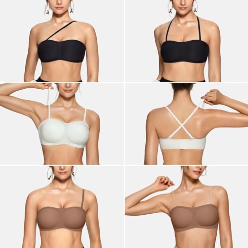Image of OEAK Womens Strapless Bras Jelly Push Up Bandeau Bra Non Slip Wireless Supportive Padded Bras Seamless Comfortable Tube Bra