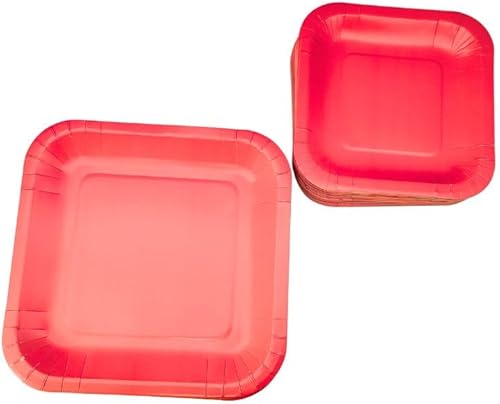Miniatura 6 de Oojami 100 platos cuadrados de papel rojo  50 x 9 pulgadas y platos de postre de 50 x 7 pulgadas  Vajilla desechable roja de primera calidad para