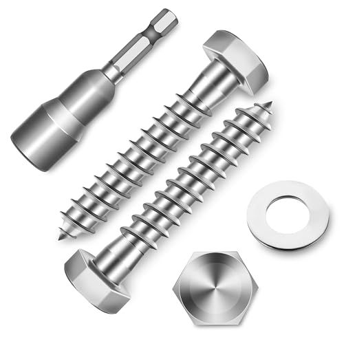 (10-Set) 3/8 x 2 Lag Screws, Stainless Steel Heavy Duty Hex Head Lag Bolts for Wood, ASME B18.2.1 Commercial/Industrial Grade Mounting Screws Bolts Kit by Marysino