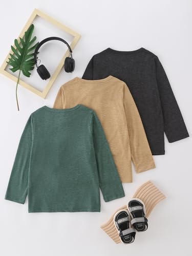 JOLYSHID 3 Pack Boys Long Sleeve Tee Soft Crewneck Basic Tops Henley Shirt Solid Colors Shirts 4-12Y2