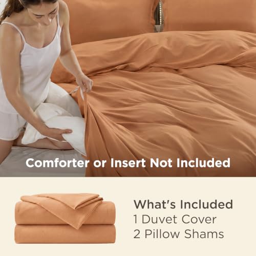 Image of Bedsure Duvet Cover King Size, 3Pcs Soft Double Brushed Bedding Set, Orange | For Kids & Adults, 104 inchx90 inch Comforter Cover, Hotel Luxury, All Season, Breathable, Easy Care, Lightweight, Zipper Closure
