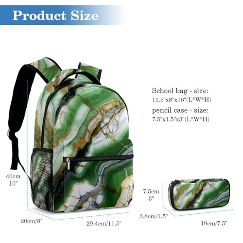 Sac à dos marbre vert avec trousse pour la rentrée des classes au collège