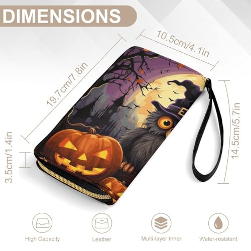 Halloween Owl Ghost Pumpkin Leather Wallet Smooth Zip Around Clutch Wristlet Travel Long Soft Purse for Women2