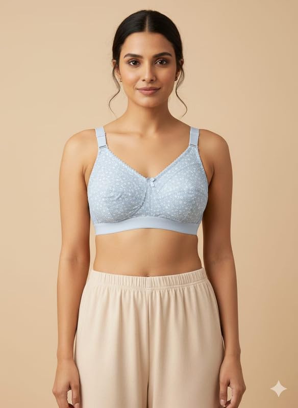 Image of Women's Cotton Blend Full Coverage Non-Padded Wire-Free C Cup Heavy Bust Minimizer Printed Bra Combo Pack of 3