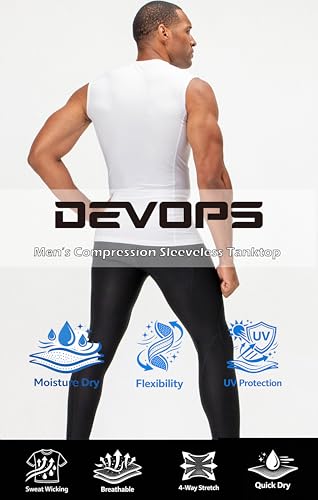 DEVOPS 3 Pack Men's Compression Shirts Sleeveless Workout Tank Top Baselayer for Gym Training, Running, Moisture Wicking