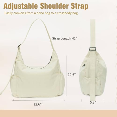 Image of Nylon Purses for Women Large Ivory Crossbody Hobo Bags Lightweight Padded Multi Pocket Gym Tote Bag