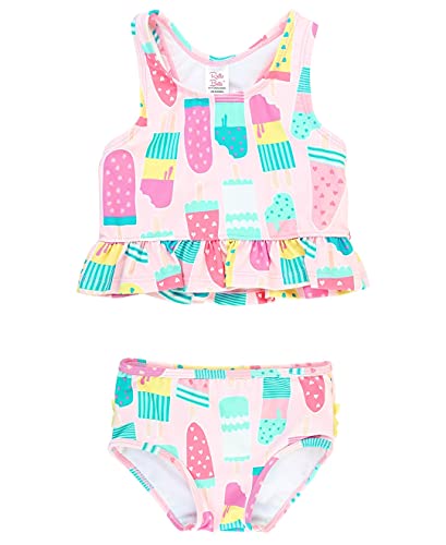 Image of RuffleButts Girls UPF50+ Sun Protection One Shoulder Ruffle Tankini Two Piece Swimsuit