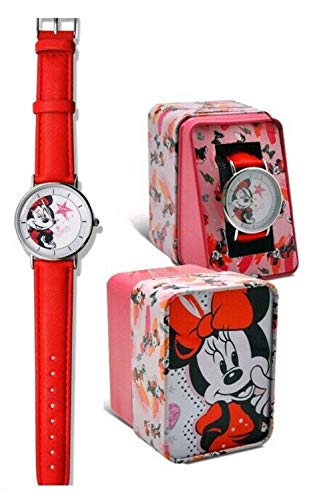 HOVUK WD21205 Relógio de pulso analógico de quartzo para crianças com bracelete de pele e estampado da Disney personagem Minnie Mouse WD21205, multicolorido, para crianças