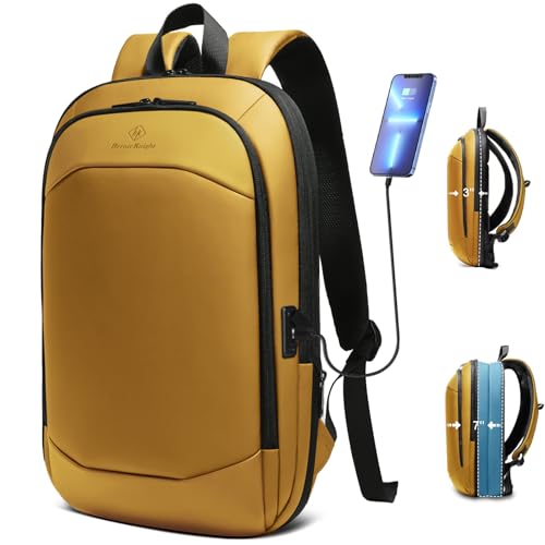 hk Business Backpack for Men 17 Inch,Slim & Expandable Waterproof Travel Laptop Backpack with USB Charger Port (Yellow)