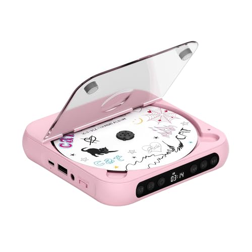 XUMIUZIY Lecteur CD Portable avec Bluetooth 5.3, Lecteur CD de Bureau Rechargeable avec Deux Haut-parleurs Stéréo, écran LCD et écouteurs, Prise en Charge/AUX/USB, Lecture en Boucle, (Pink)