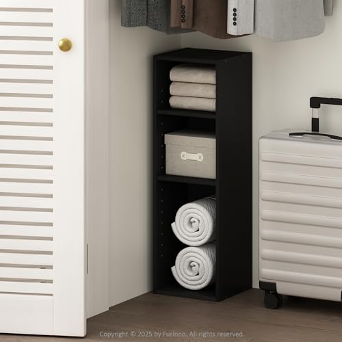 Image of Furinno Reed 3-Tier Closet Organizers and Storage, Closet Organizer, Open Shelf Closet Storage, for Wardrobe, Bedroom, Living Room, 10-Inch Width, Blackwood