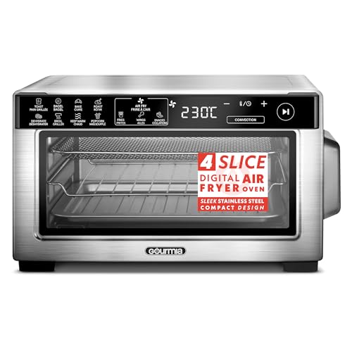Gourmia Toaster Oven Digital Air Fryer - Convection Mode with 4 Slice Capacity, 3 Rack Positions, 12 Presets