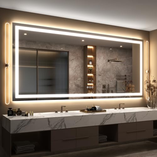 Image of LED Bathroom Mirror for Wall 84x 40, Extra Large Lighted Vanity Mirror with Lights, Dimmable, Anti-Fog, Shatter-Proof, ETL Listed (Front + Backlit)
