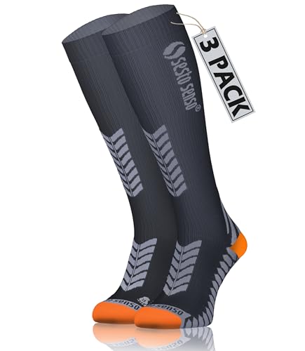 sesto senso 3 Paar Kompressionsstrümpfe Sport Damen Herren Unisex Bunt Hohe Sportsocken Laufsocken Schwarz Graphit 47-50 3 pack Graphite