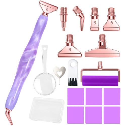 Image of Praise V Do Diamond Painting Art Drill Bead Dot Pick Pen Kit with Screw Stainless Steel Rose Metal Tip Nib Placer Roller Tool Accessories Ergonomic Stylus for 6D Diamond Paint Nail Art Lt Purple