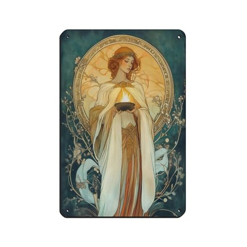 Hestia, la diosa griega. Cartel de metal vintage para pub, club, cafetería, bar, decoración de pared para el hogar, póster retro de 20 x 30 cm