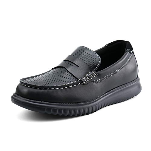 starmerx Boys Loafers Kids Casual Slip On School Shoes Moccasin (6,Black)
