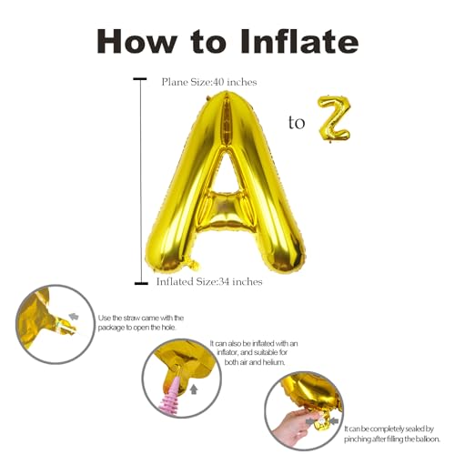 Image of 40 Inch Gold Letter E Balloon Big Foil Helium Letter Balloons A-Z | Giant Large Mylar Party Balloon for Birthday Party Decorations