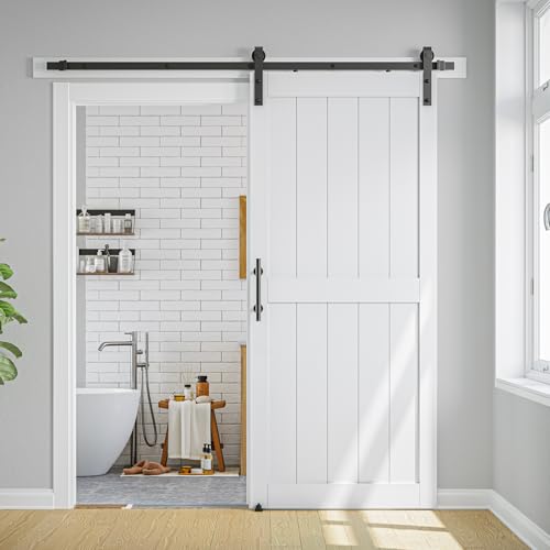30 x 84 in Manufactured Paneled Wood Barn Door with Installation Hardware