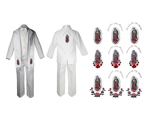 Image of Baby Boy Christening Paisley Suit Silver Guadalupe Maria on Stole & Back SM-20