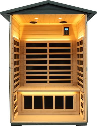 Image of LTCCDSS Ultra Low EMF Outdoor Sauna 2 Person, Carbonized Composite Wood Far Infrared Sauna for Home, EMF 0.1-1mG, 6 Carbon Crystal Heaters, Bluetooth & Chromotherapy (57.8 * 40.5 * 81.1 in)