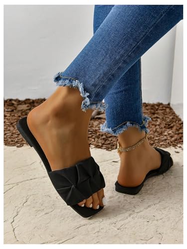 Image of GORGLITTER Women's Summer Cute Flat Sandals Dress Slide Sandals Square Toe Wedding Shoes Vacation Trendy Sandals 2026