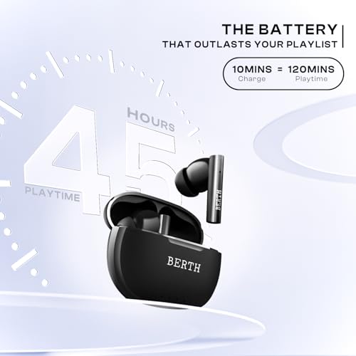 Image of BERTH X50 Wireless Earbuds 45H Playtime, Dual Pairing, 13mm Speakers, ENC, IPX5, 45ms Low Latency True Wireless Bluetooth, Fast Charging