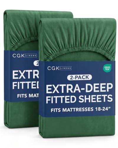Image of CGK Linens 2 Pack Extra Deep King Fitted Sheets - Emerald Green