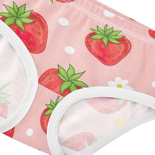 Cartoon Strawberries White Floral Little Girl Panties Girls Underwear Toddler Cotton Fun Briefs Undies Kids 2t4