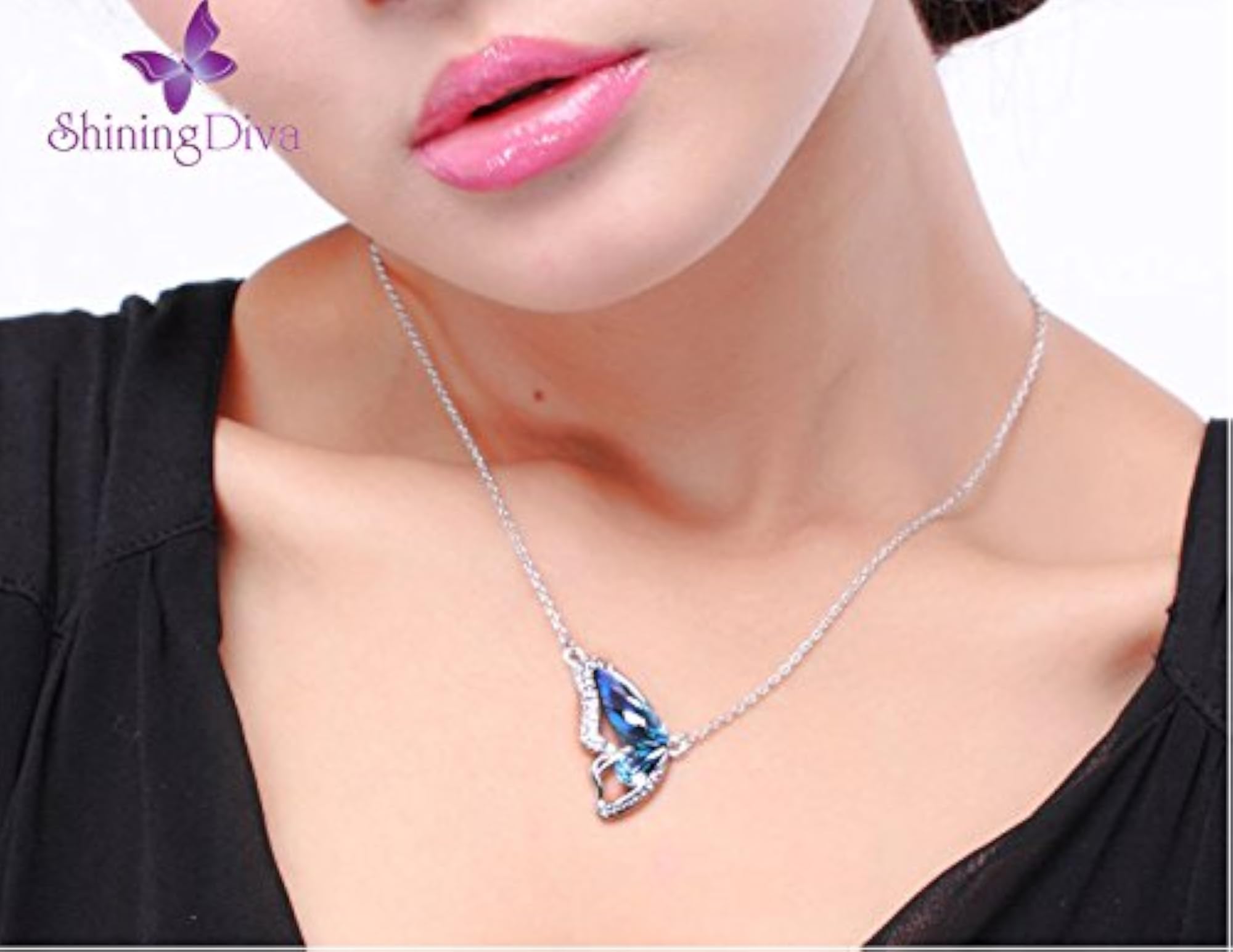 Women's Platinum Plated Crystal Butterfly Pendant Necklace