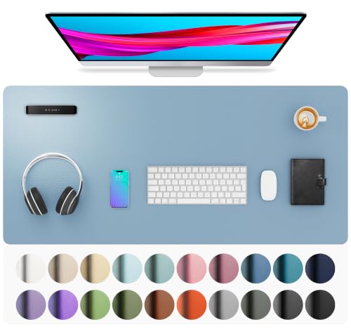 Image of Aothia Faux Leather Desk Mat, Waterproof Desk Pad (Sky Blue, 36 inch x 17) | One large surface for your keyboard, laptop and mouse, reducing desktop clutter without a separate mouse pad