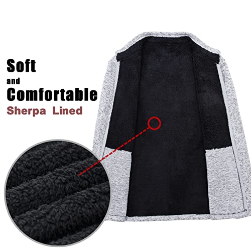 Bonnorth Men's Long Sleeve Sweater Fleece Jacket, Sherpa Lined Full Zip Windproof Outerwear with Zip Pocket3