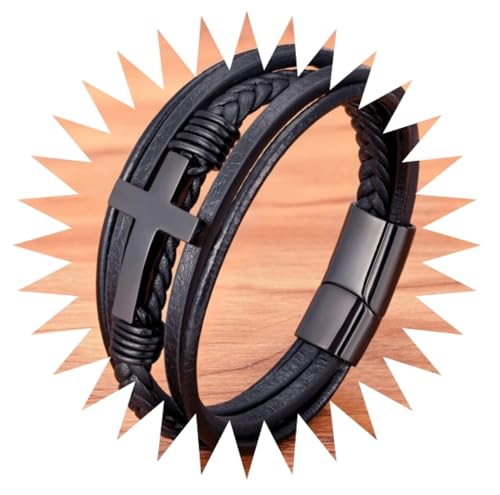 Bracelet cuir homme multicolore croix style décontracté chic 21cm